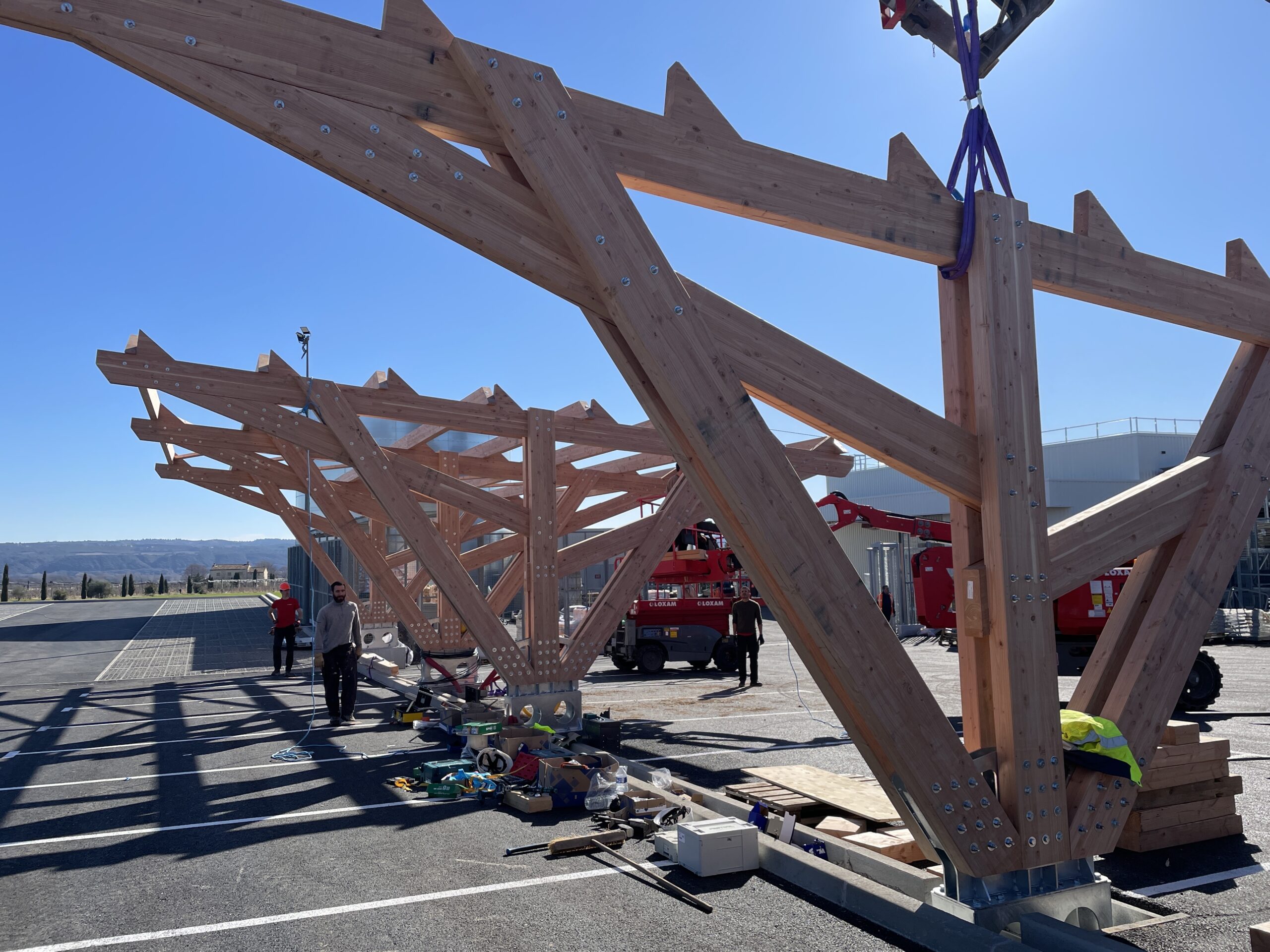 Installazione struttura in legno per tettoia fotovoltaica