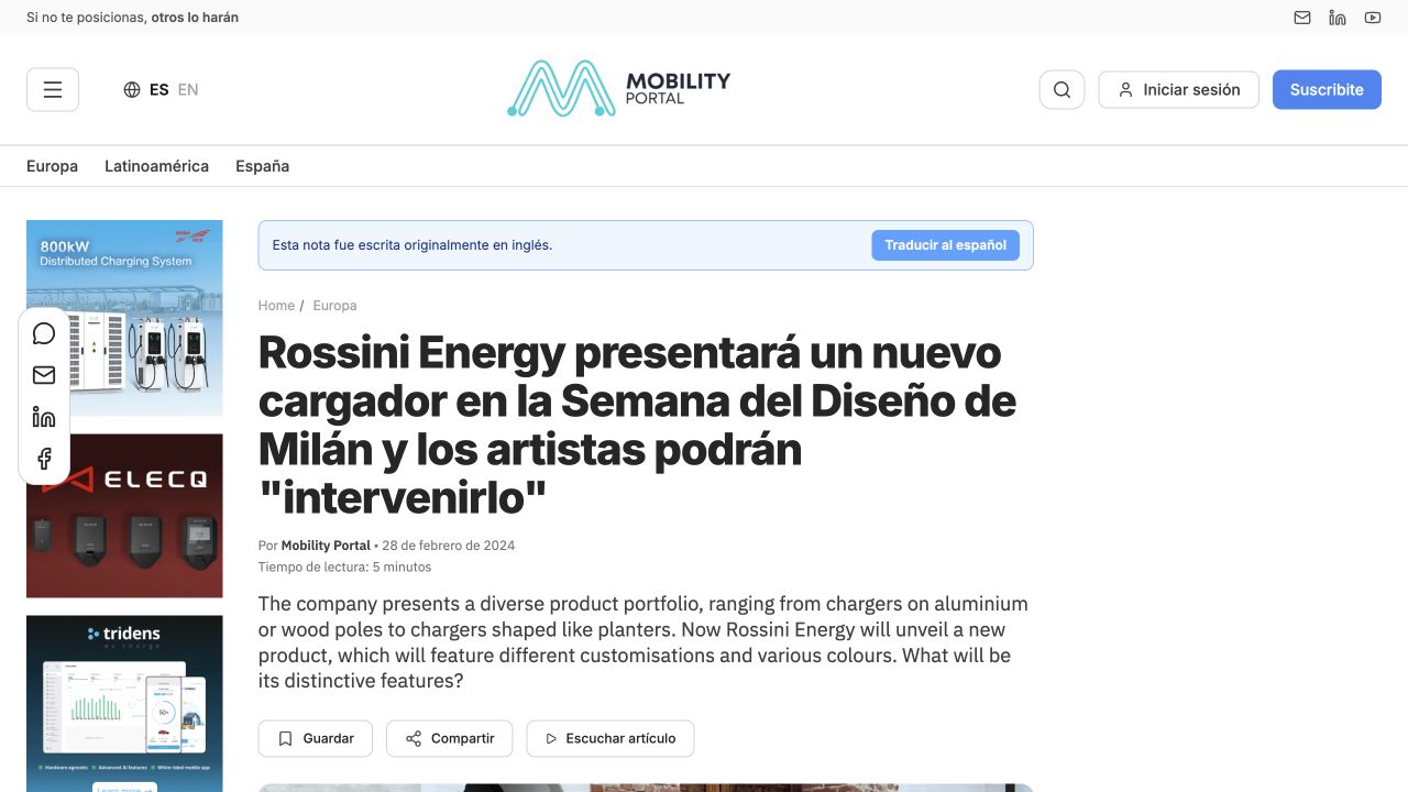 Screenshot dell’articolo di Mobility Portal Europe